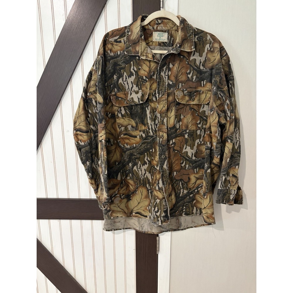 Vintage Mossy Oak Heavy Camo Button Up Shirt USA Made XL XXL Camouflage